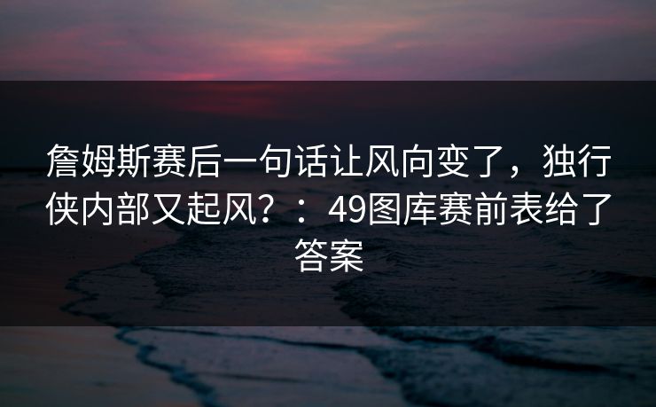 詹姆斯赛后一句话让风向变了，独行侠内部又起风？：49图库赛前表给了答案