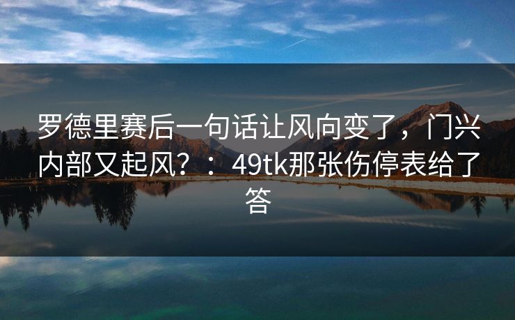罗德里赛后一句话让风向变了，门兴内部又起风？：49tk那张伤停表给了答